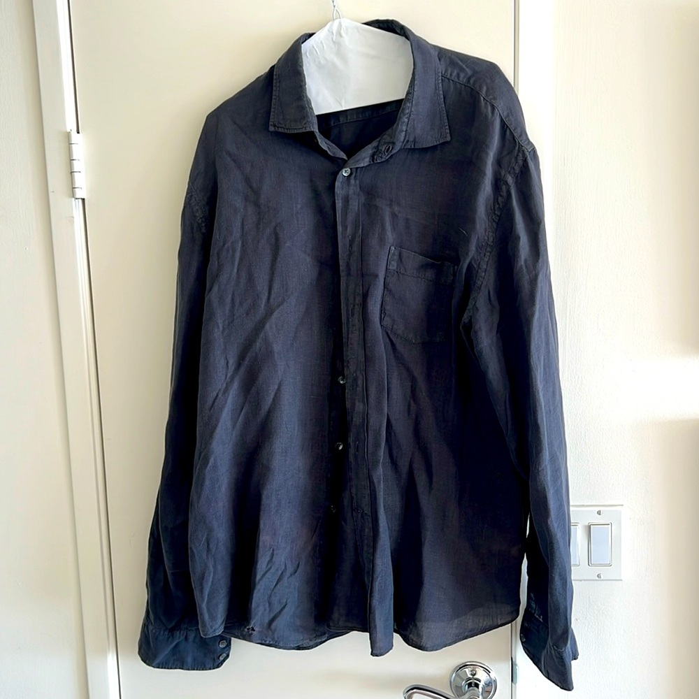 100% linen long sleeve washed black shirt from Hartford.